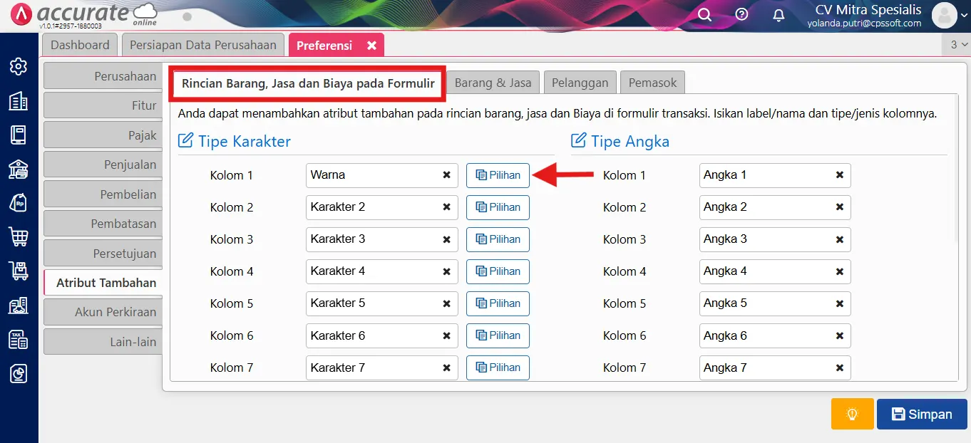 mengatur atribut tambahan